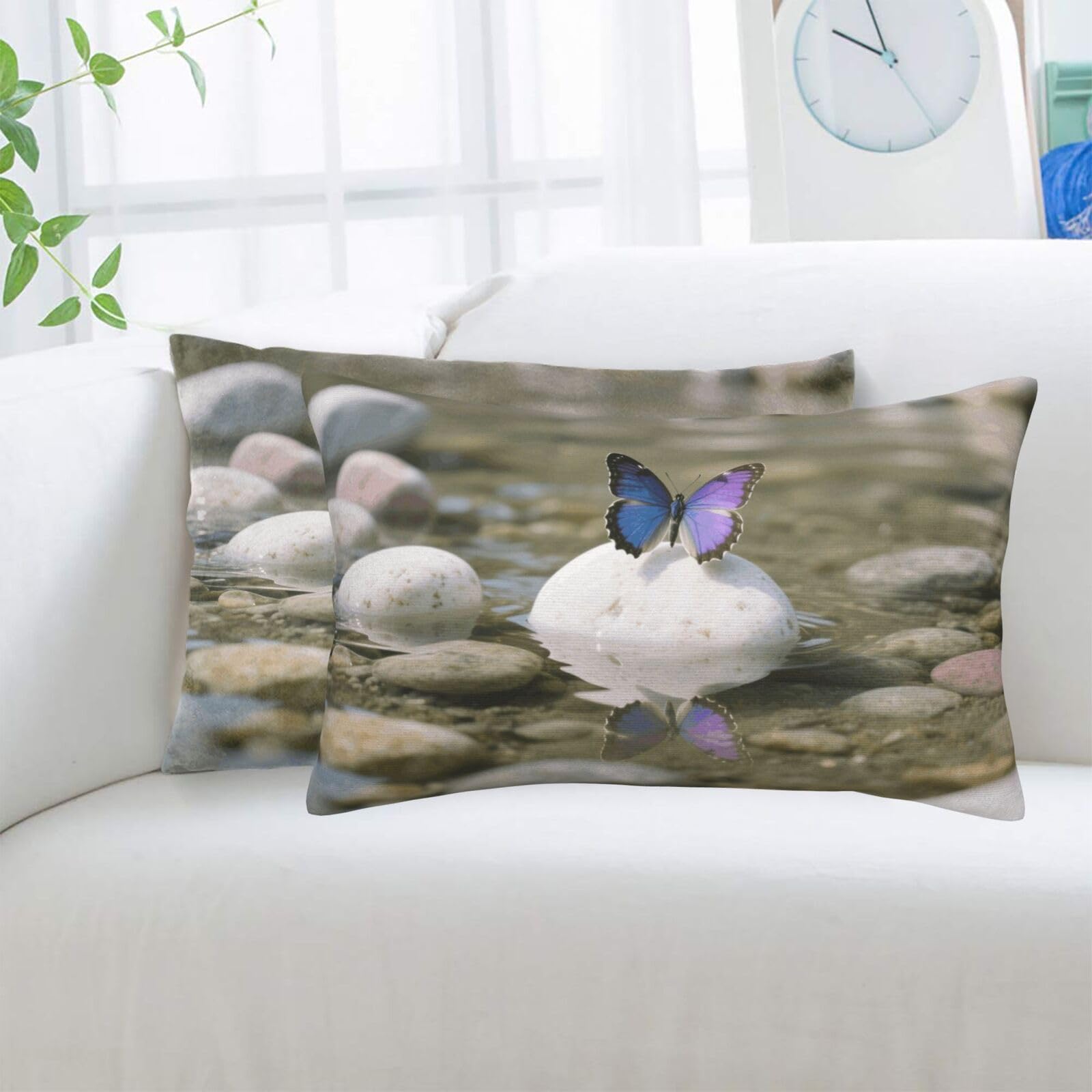 2 Pack Standard Pillowcases Sets, Ultra Soft Comfort Microfiber Plush Pillow Cases Pebbles and Butterfly Decorative Throw Pillow Cover with Hidden Zipper for Bedroom, Sofa, Couch,16"X24"
