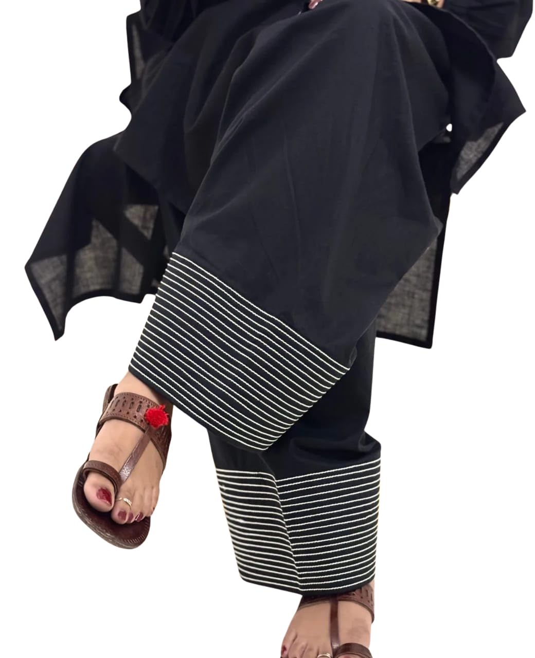 rangyaatra Women's Cotton Black Farshi Salwar with White Thread Embroidery | Flared Ethnic Bottoms-picture-26