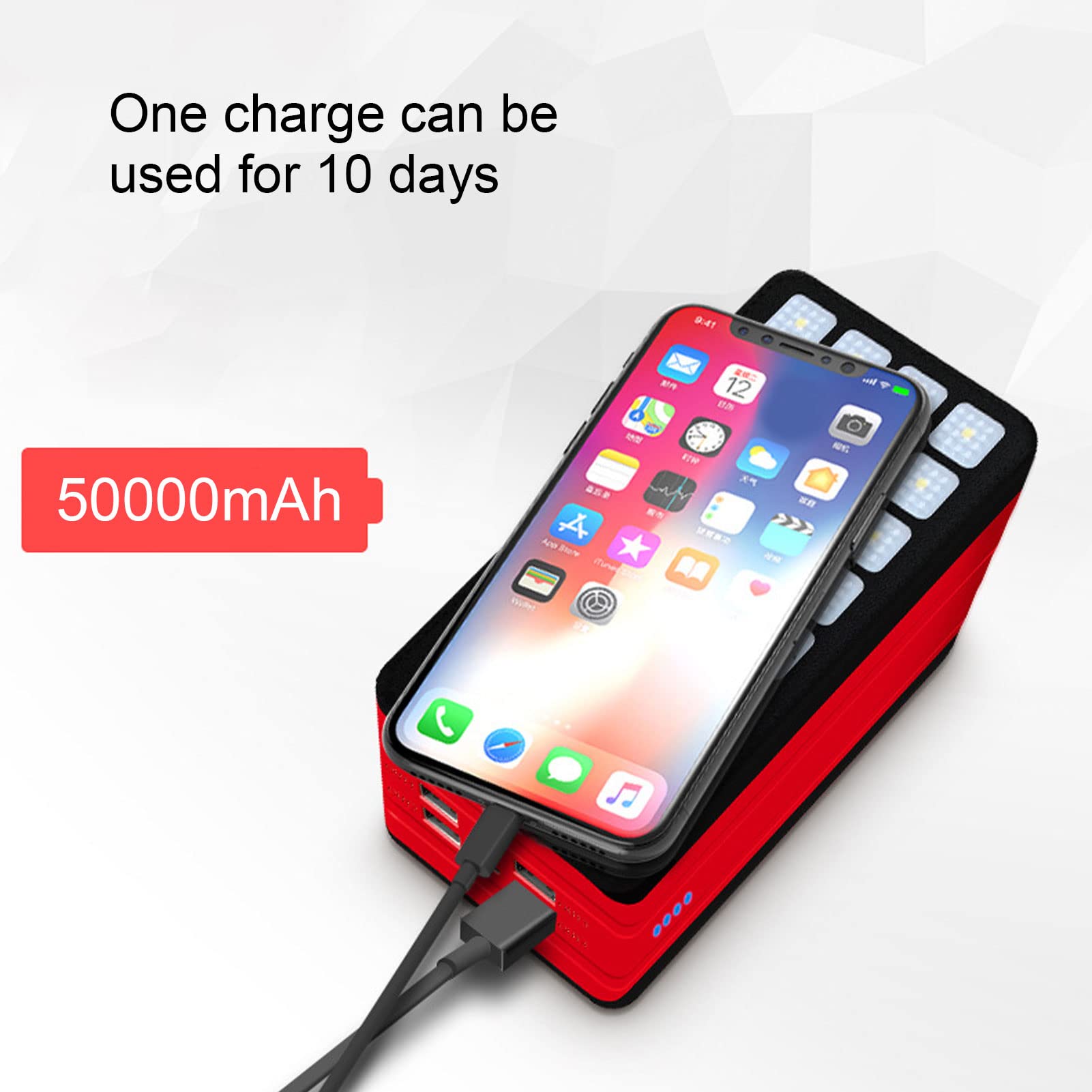 Caricabatterie Portatile For Telefono, Power Bank Solare Di Grande Capacità Da 50000 MAh Con 32 Lampadine A LED, Luce Forte E Bassa, Batteria Esterna A Ricarica Rapida For Emergenza Pesca