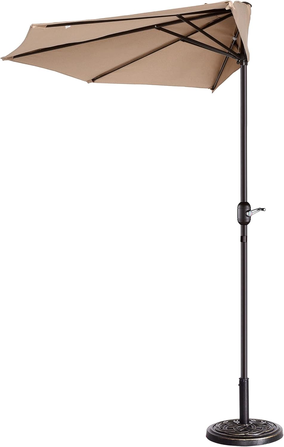 Pure Garden 9' Outdoor Patio Half Umbrella with 5 Ribs, Fade Resistant Condo or Townhouse Umbrella (Beige)