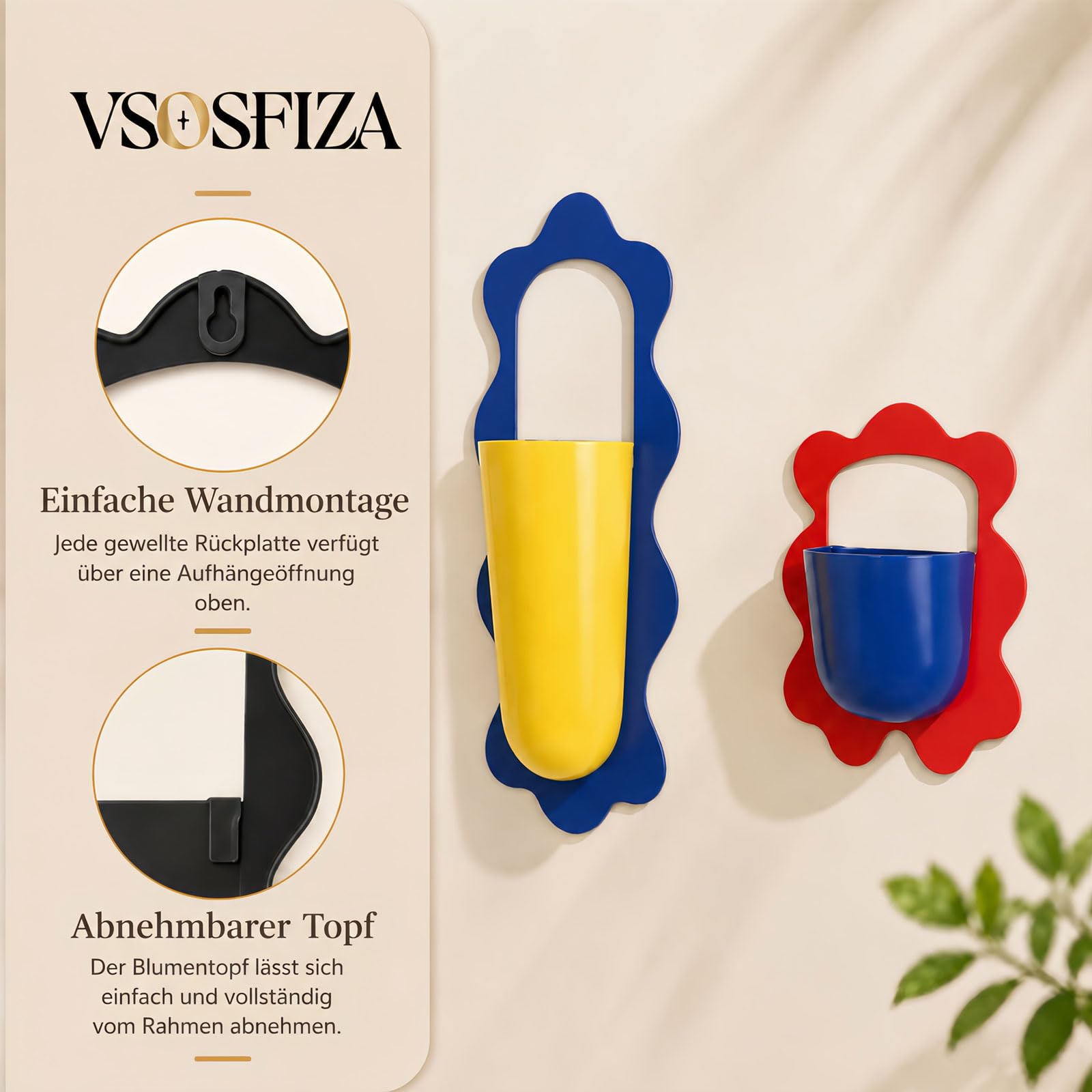 Wandvase 2er-Set, Eisen-Wandblumentöpfe mit gewellter Umrandung