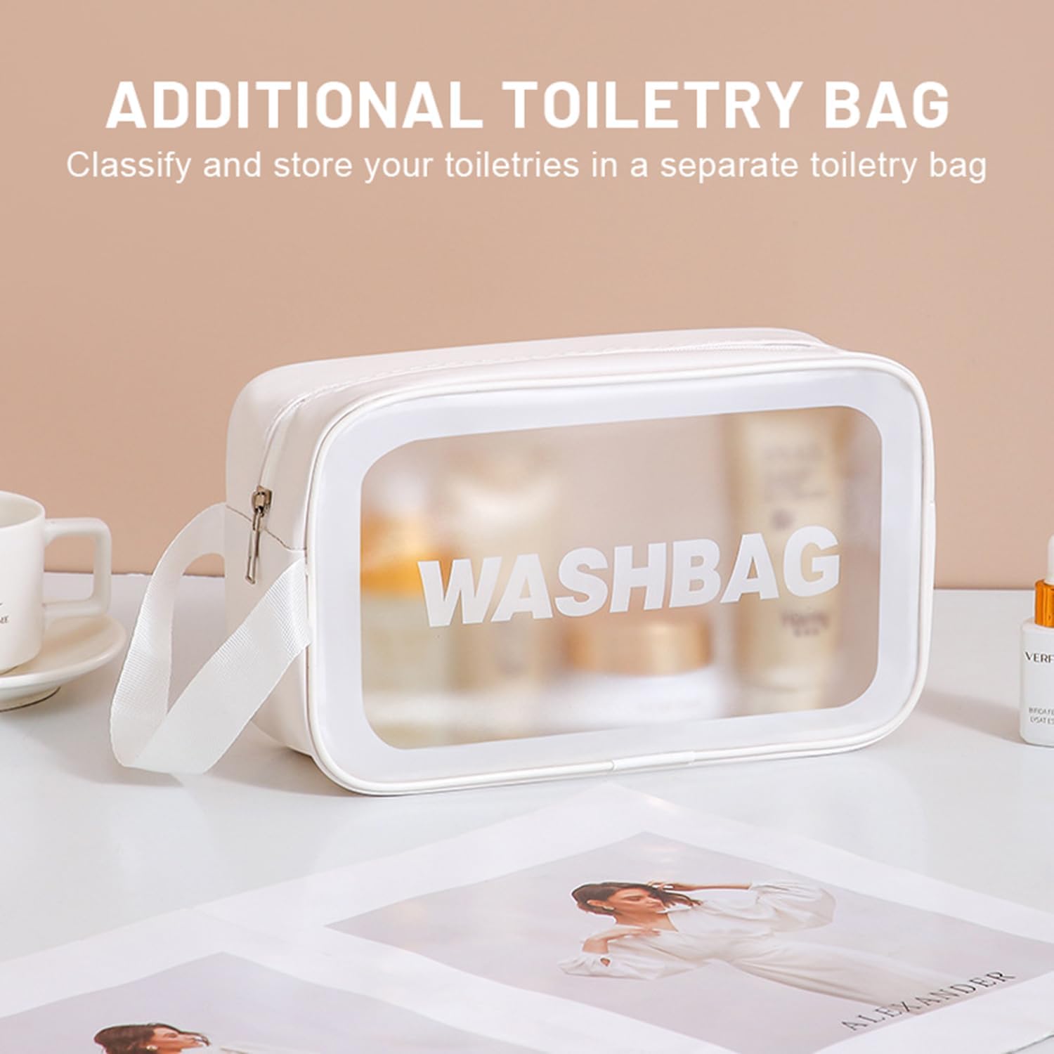 15 Inch Portable Hard Shell Makeup Case, Mini Cosmetic Travel Luggage Case with Shoulder Strap, Small Travel Suitcase Train Case with Toiletry Bag, ABS Material, White - Image 5