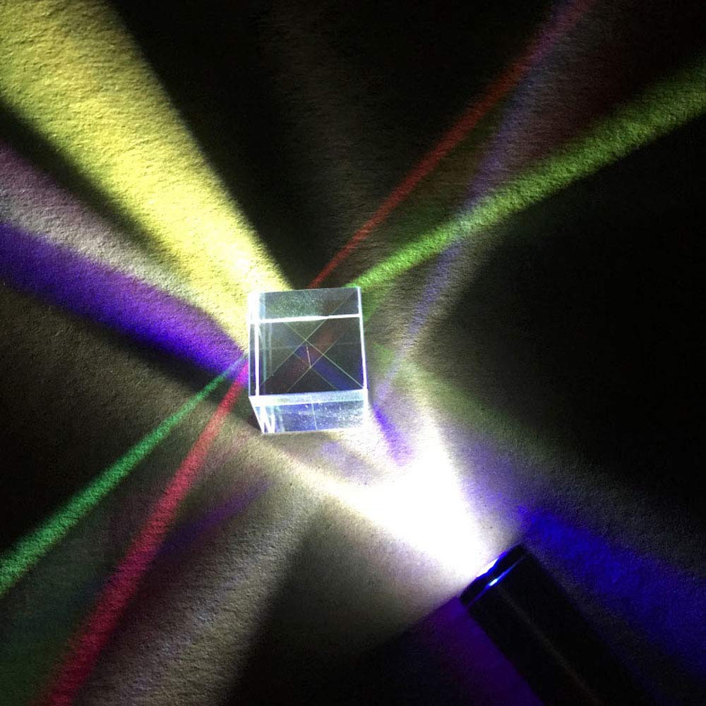 RGB Prism, Glass 6sides Bright Optical Glass Prism Cube Colorful Combiner Splitter for Physics and Decoration, 12.7mm