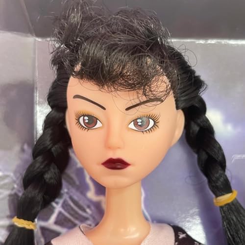 Miniatura 3 de West bunny Muñeca negra de 11.5 pulgadas con cosa, vestido de puntos negros, más cabeza de pelo, labios de vino, zapatos negros actualizados,