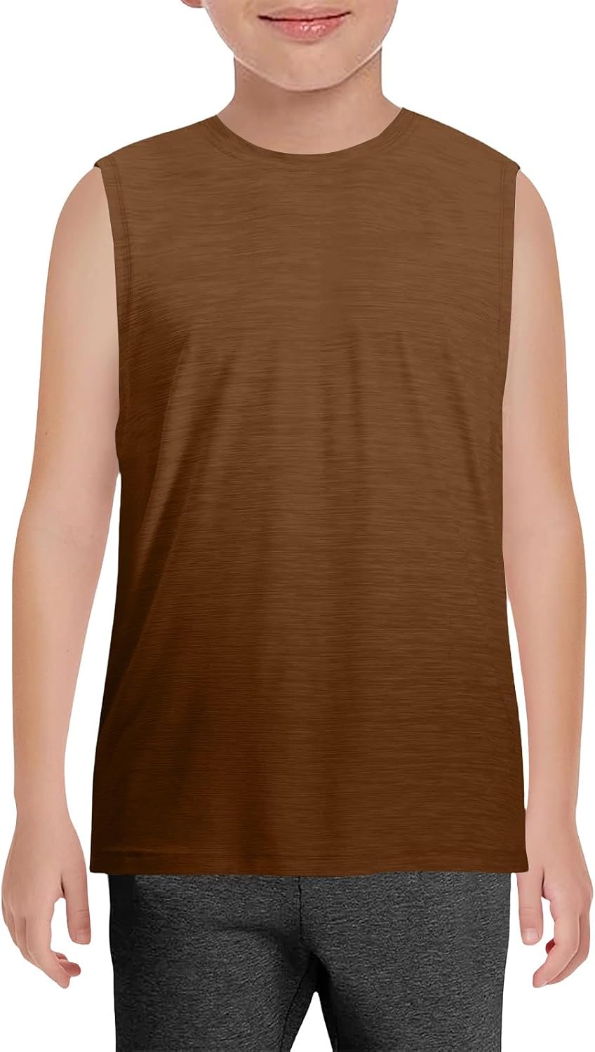 Boys Athletic Tank Tops Crew Neck Sleeveless Quick Dry Shirts Summer Loose Fit Soft Breathable Tops Teen Lightweight