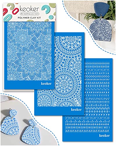Keoker Boho Silk Screen Stencils for Polymer Clay, 3PCS Aztec Silk Screen for Polymer Clay, for Printing on Jewelry Clay Earrings Decoration, Each 6