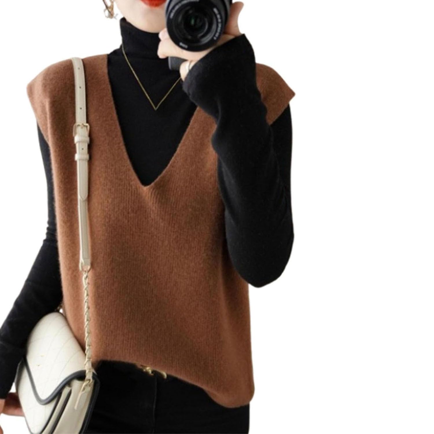 Pull Sans Manche Femme Pull Sans Manches à Col V En Cachemire - Style Coréen Taille L Couleur Caramel Pull Sans Manche Maille Pull Sans Manche Femme Pull Sans Manches à Col V En Cachemire - Style Coréen Taille L Couleur Caramel Pull Sans Manche Maille