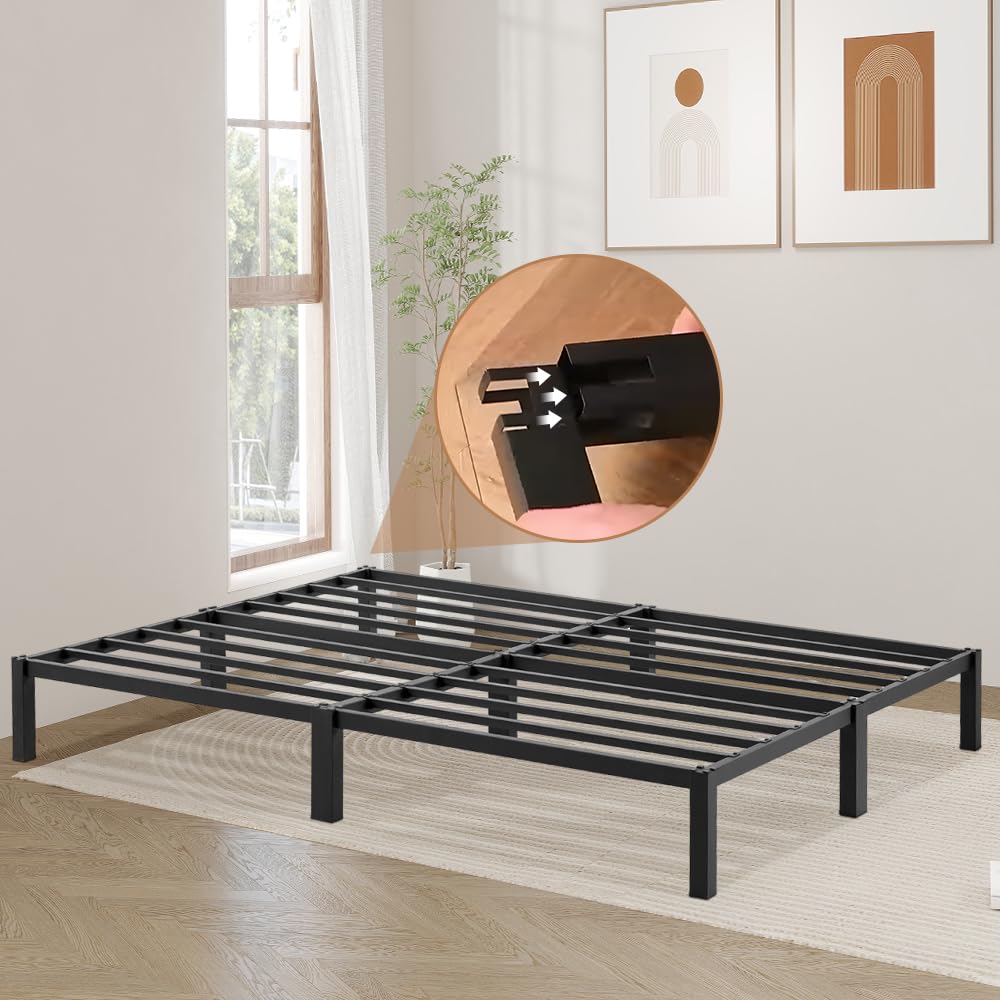 Cadre De Lit Double Métal FetiNes 140x190 Cm - Avec Sommier Et Tête De Lit Design Cœur - Noir