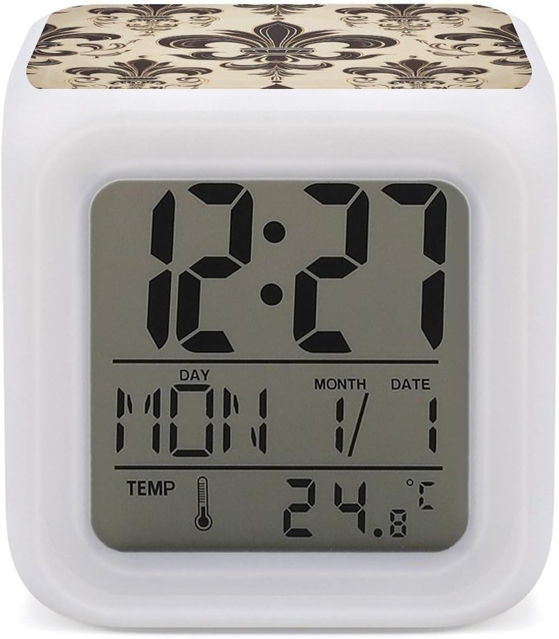 Night Light Alarm Clock, 7 Color Changing, Fleur-de-Lis Coat Arms