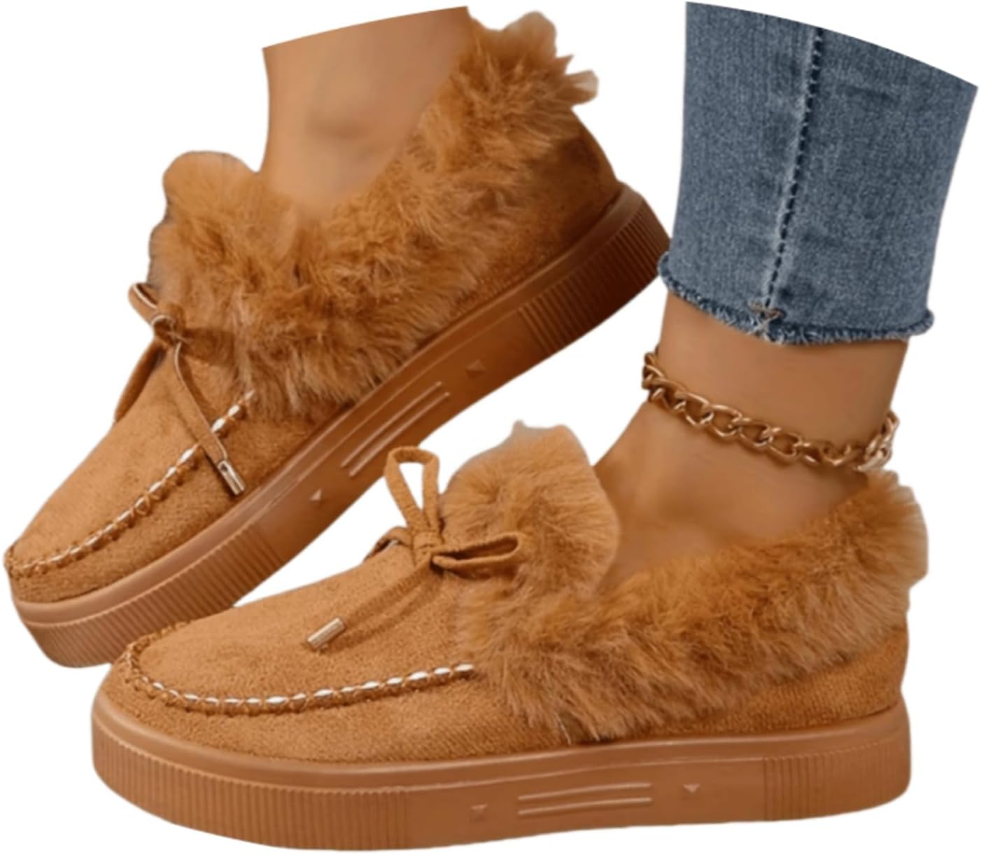 Winter Shoes for Women 2025,Fur Lined Shoes Women,Snow Boots Warm Ankle Booties Slip on Fur Lined Comfortable Fashion Casual Loafers Booties Warm Comfortable Ankle Boot