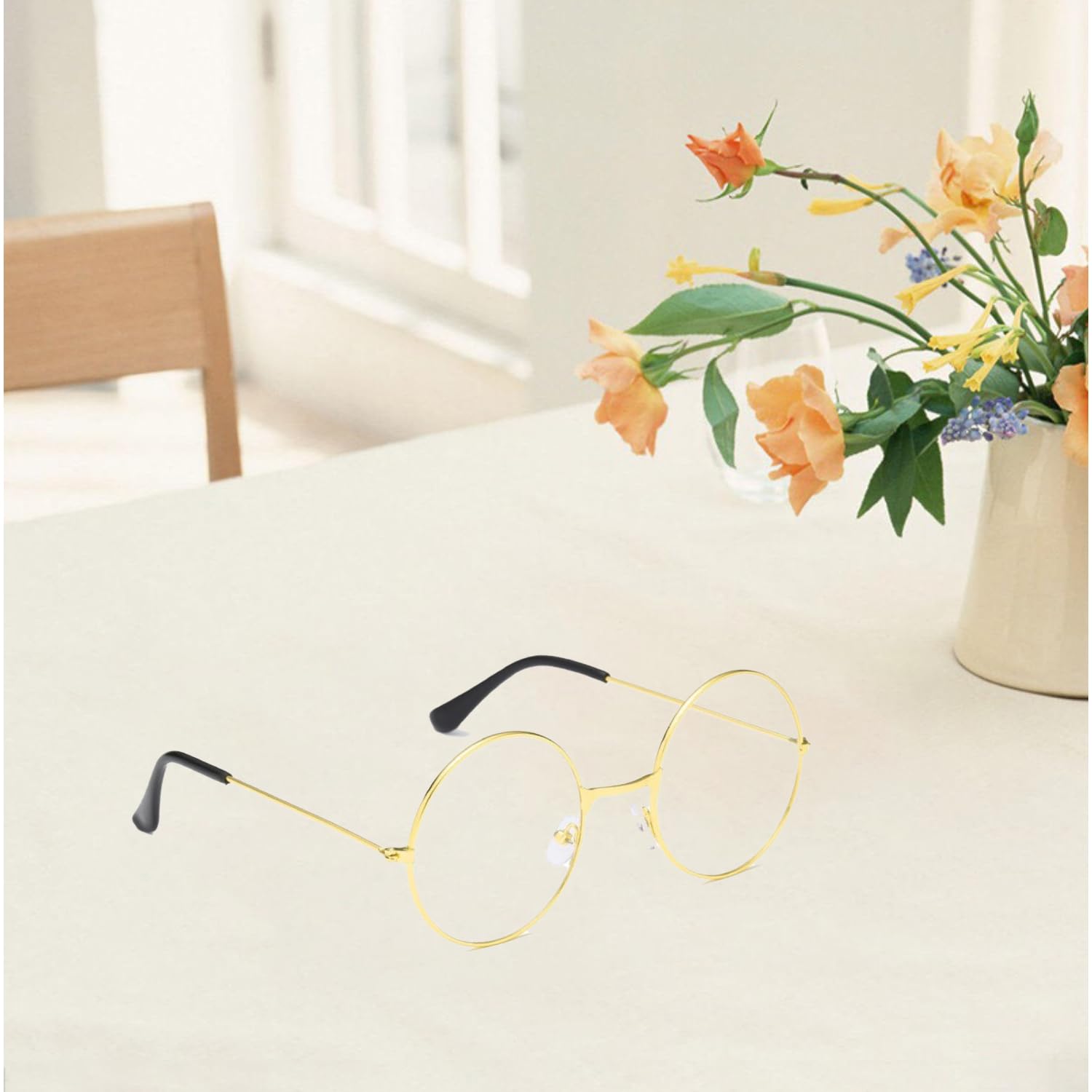 XNHIU 4 Pieces Christmas Santa Glasses Gold Round Glasses Old Man Costume Glasses Santa Fancy Dress Accessory for Adults - Image 3