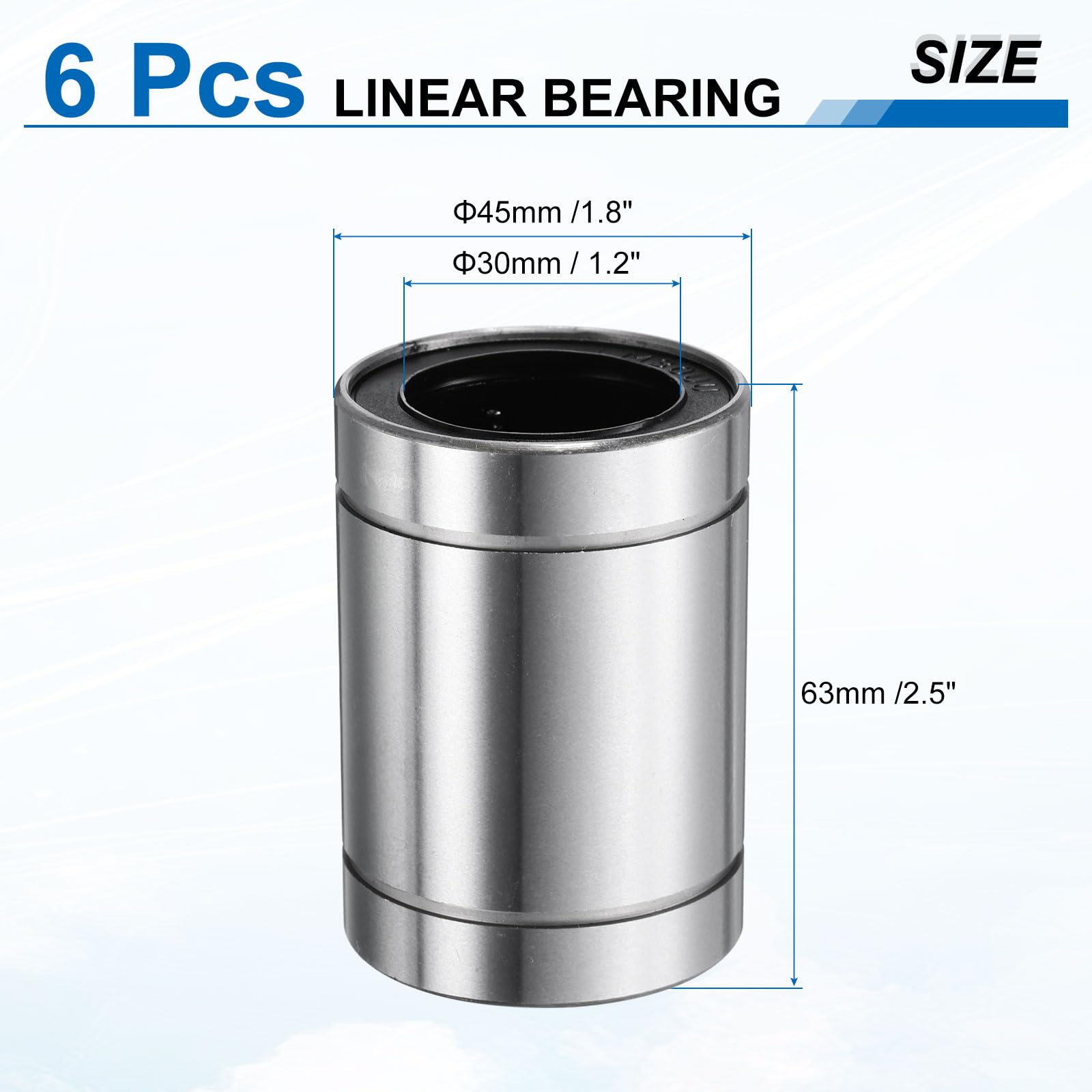 QUARKZMAN 6Pz Cuscinetto listare Lm30Uu 30mm Foro 45mm OD 64mm L Cuscinetti a Sfere listari Doppio Lato Sigillato Gomma Acciaio per Macchina Cnc Stampante 3D Confezionamento Alimentare