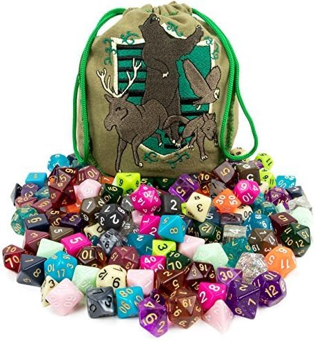 Wiz Dice DND Dice Set - 140 Pieces Total (20 Sets of 7 Dice in Unique Colors) & Storage D&D Dice Bag-Polyhedral Role Playing Dice - Perfect DND Accessories for TTRPG Dice Games - Bag of Tricks