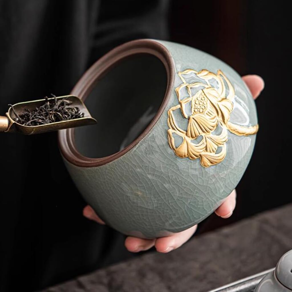 Ceramic Tea Jar, Ceramic Tea Canister,Vintage Chinese Sealed,Candy Jar With Lid