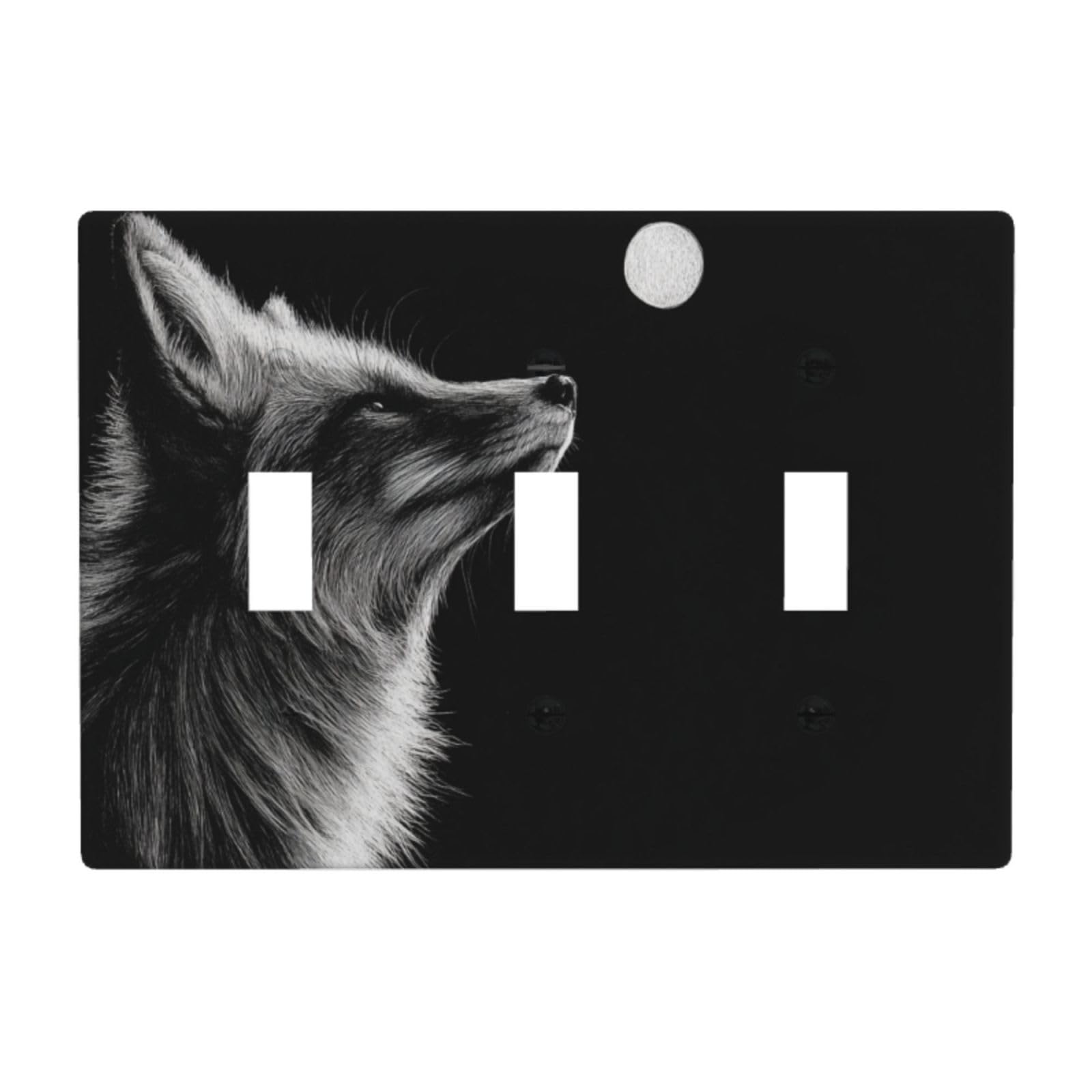 Fox and Moon Black White Light Switch Covers 3 Gang Triple Toggle Wall Plate Switchplate Electrical Faceplate for Bathroom Kitchen Bedroom Decor