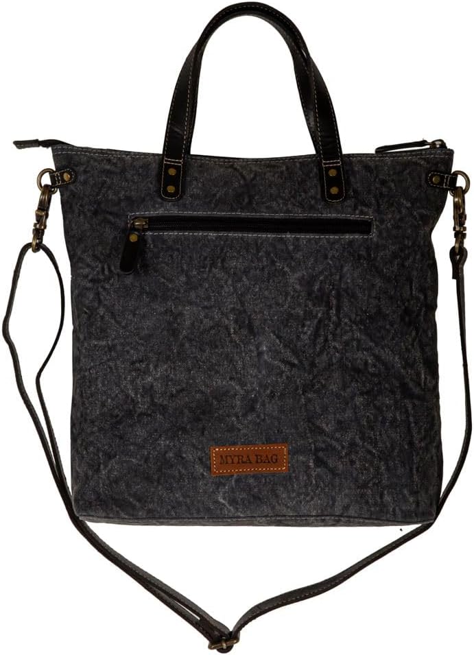 Myra Bag Floral Canvas Bags - Cavender Floral Dark Denim-Look Black Tote Bag, Floral Accent Hobo Crossbody Bags for Women, Tote Bag with Zipper, Canvas Tote Bag for Women