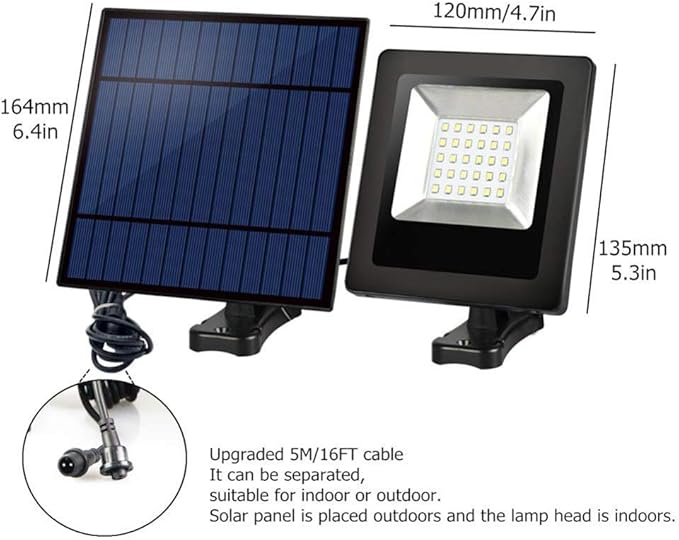 Generic Solar Lights Outdoor, Outdoor Indoor Solar Light LED With Separable Solar Panel 16FT Cord Floodlight Solar Lamp Garden Wall Underground Solar Lighting photo 3
