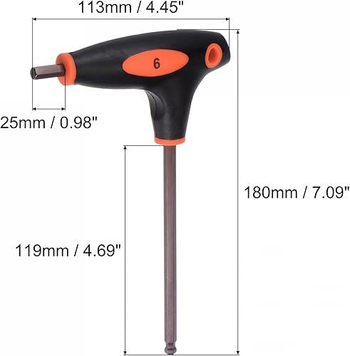 Miniatura 2 de uxcell Llave hexagonal de extremo de bola de 0.236 in, llave inglesa con mango en T, acero métrico S2 4 piezas
