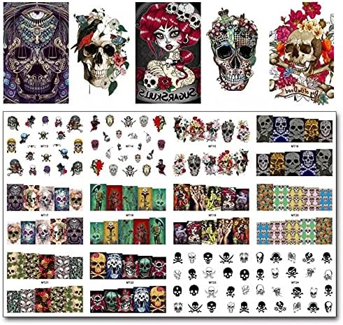 Nail GangDay of The Dead Sugar Skull Nail Decals Dia de Los Muertos 12 Sets Over 120 Sugar Skull Day of The Dead Flowers Mexican Holiday Nail Art Halloween Decoration kit (10)