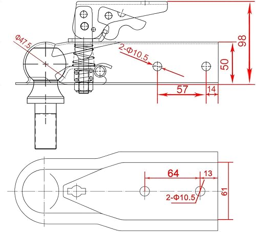 Miniatura 5 de Acoplador de remolque 1-78" bola 2" ancho 2000 libras, acoplador de remolque recto