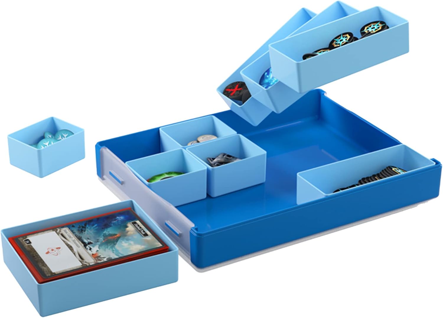 Gamegenic Token Silo Convertible | Store & Organize Board Game Tokens | 9 Removable Trays in 3 Different Sizes | Stackable| Convenient Space-Saving Design | Blue Color | Made by Gamegenic (GGS22002ML)