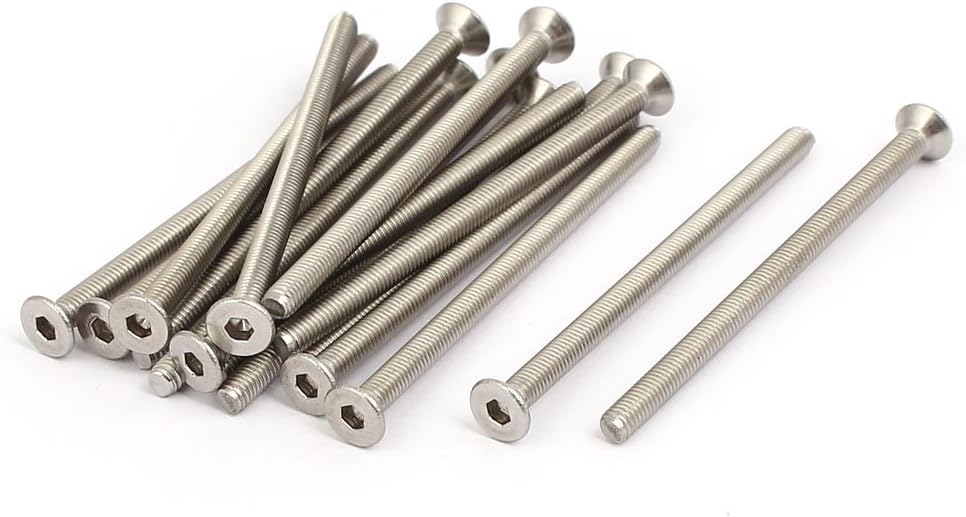 Sourcingmap M3x50mm 316 Stainless Steel Flat Head Hex Socket Cap Screws Silver Tone 15pcs
