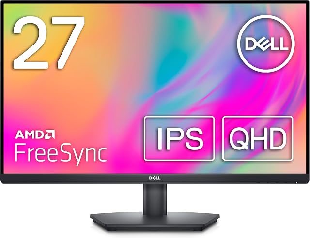 Dell SE2723DS 27 Inch QHD (2560x1440) Monitor, 75Hz, IPS, 4ms, AMD FreeSync, Height Adjust, 99% sRGB, DisplayPort, 2x HDMI, 3 Year Warranty