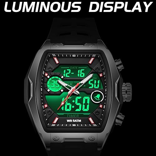 Miniatura 4 de findtime Reloj deportivo impermeable para hombre, reloj de pulsera analógico digital cuadrado militar, relojes tácticos únicos de moda con