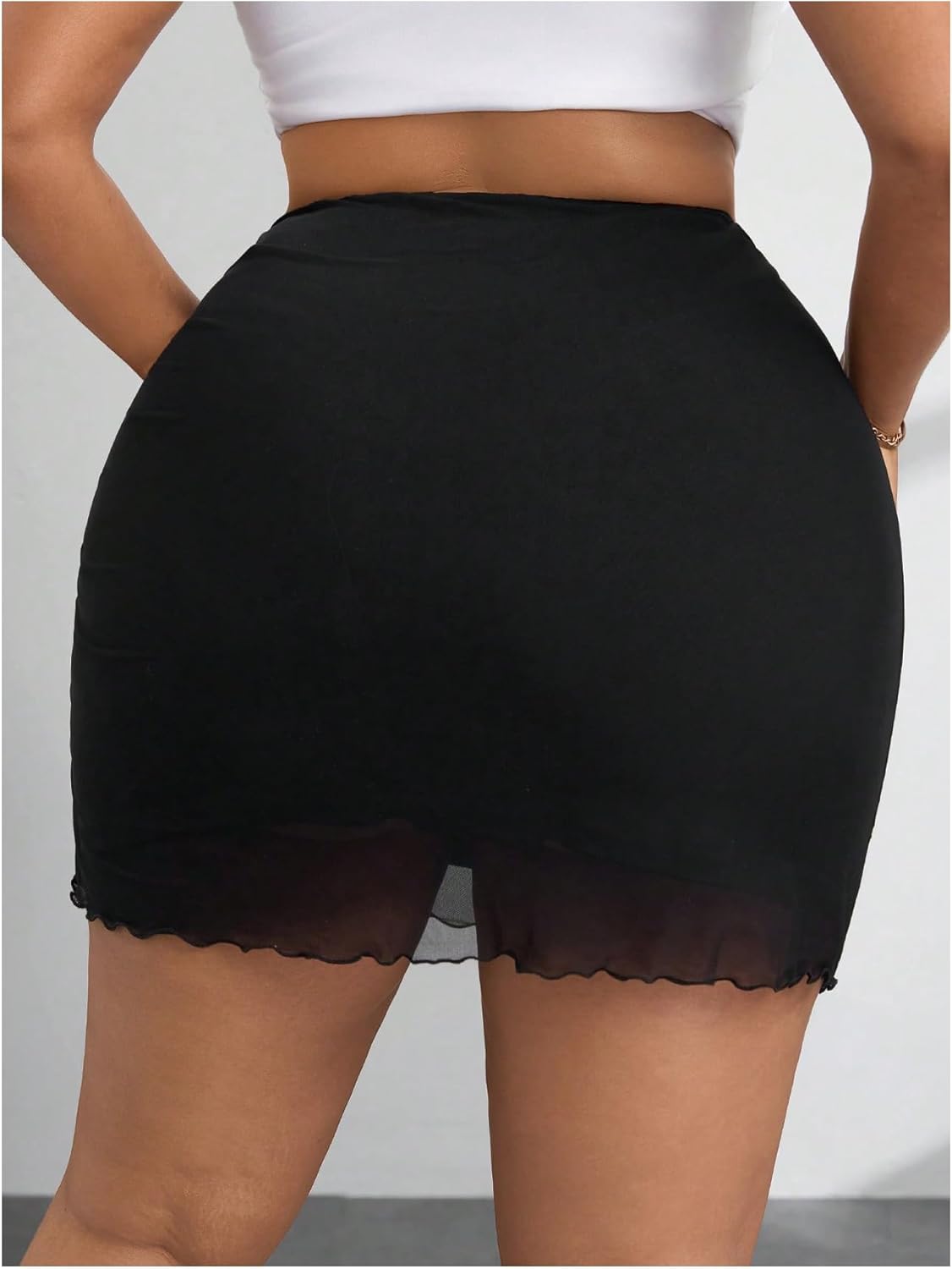 WDIRARA Women's Plus Size Ruched Bodycon Skirt High Waisted Mesh Mini Skirts - Image 2