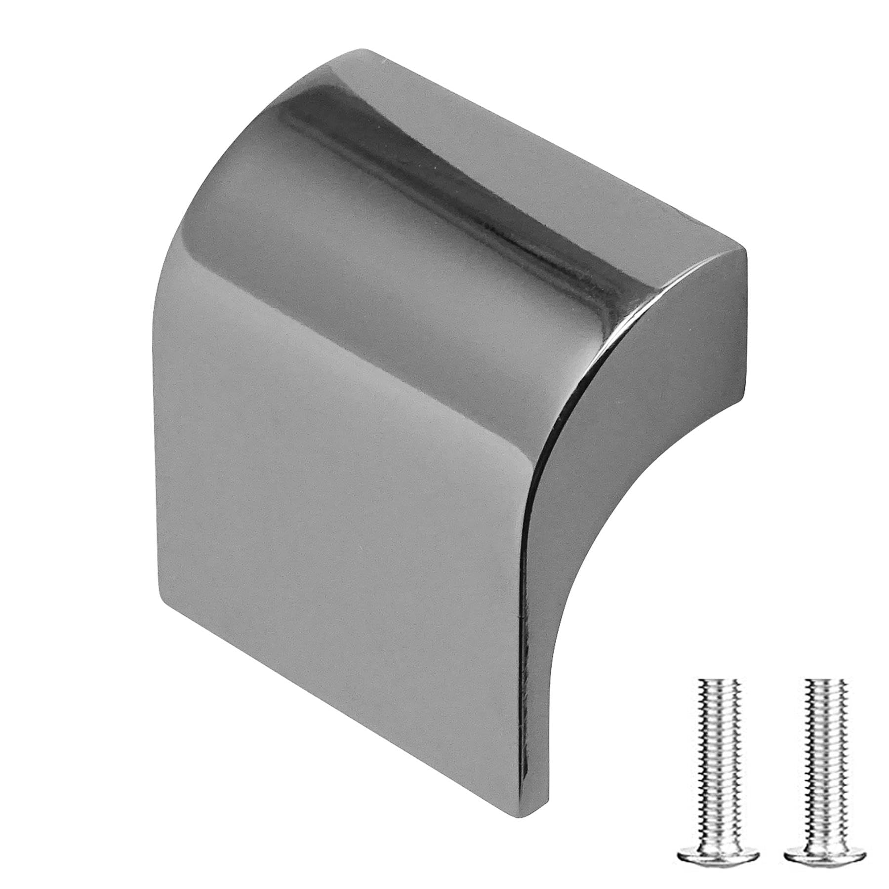Decoranddecor Amory Curved Square Knob Pull Handle for Cupboard Cabinet - Zinc 32mm Hole Centre (Polished Nickel Black, 1 Pack)