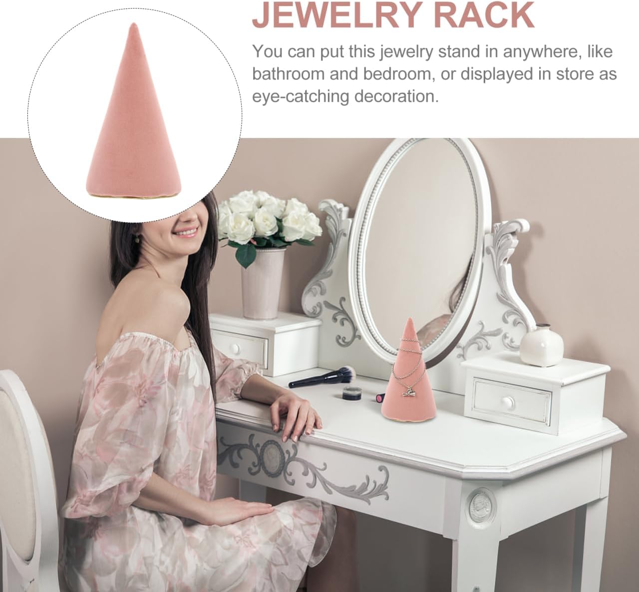 Abaodam Circular Cone Jewelry Display Stand with Pink Lint and Sponge Material, Stylish Iron Earring Holder Organizer for Store and Engagement Use, Compact Jewelry Storage Rack
