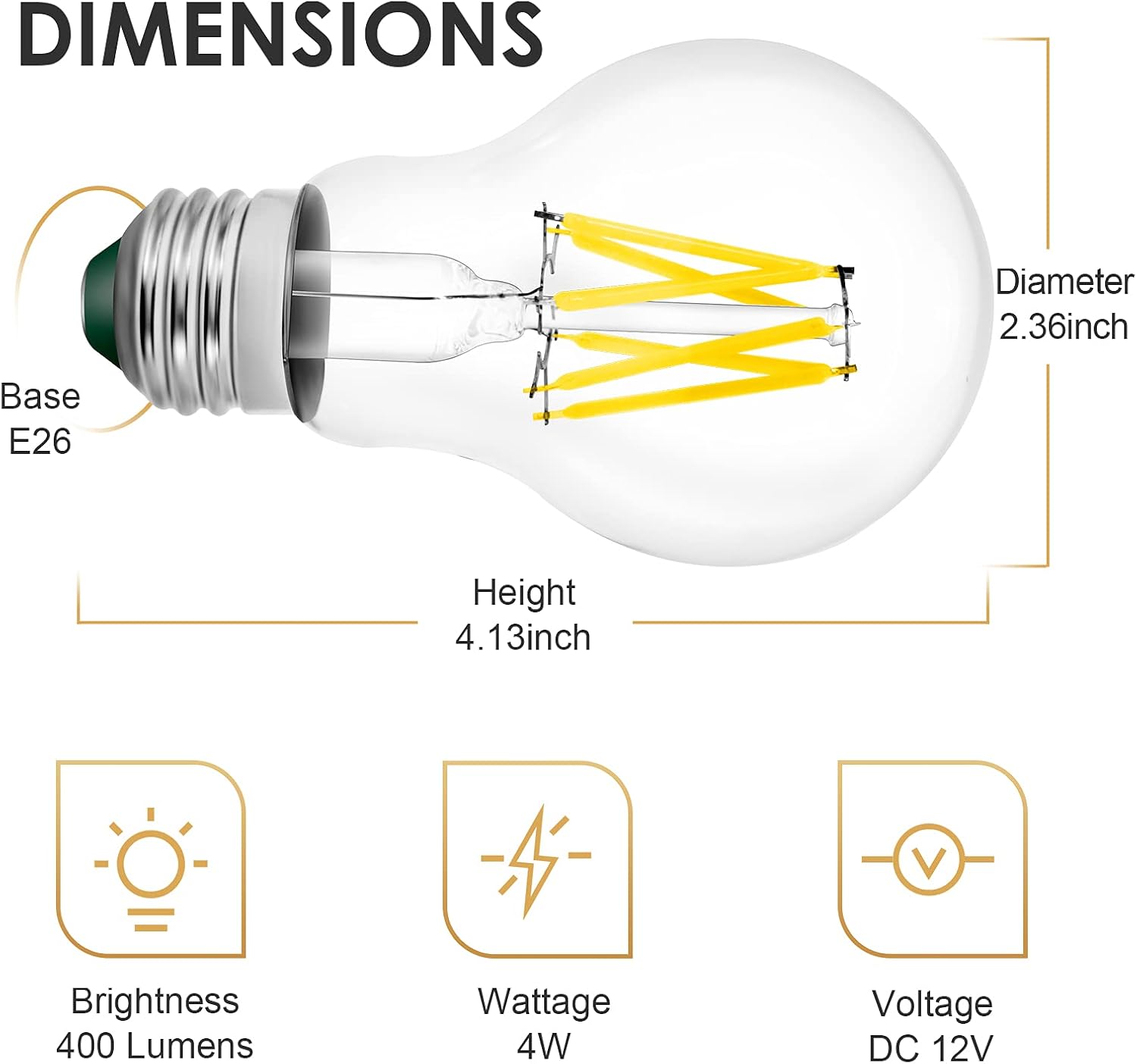Nеw Arrіvаlѕ 12V 24V 36V Vintage Edison Light Bulbs Low Voltage 3pack Warm 2700K 4Watt LED Filament A19 Light Bulb E26 Medium Base Lamp 40 watt Equivalent Marine Boat Solar Retro Edison Battery Lighting