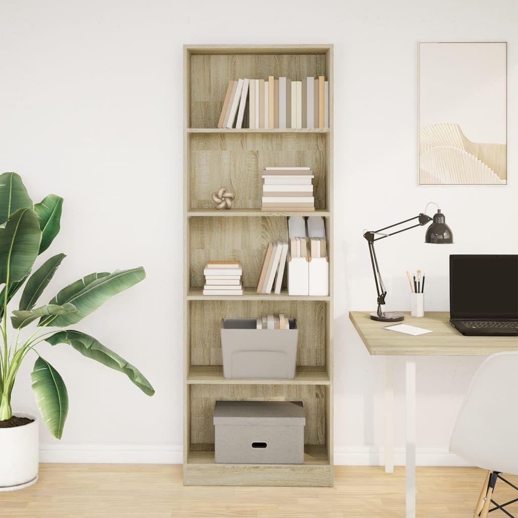 vidaXL Bücherregal, Bücherschrank Regal mit Stauraum, Standregal für Wohnzimmer Büro, Büroregal Aktenregal Aufbewahrungsregal, Sonoma-Eiche Holzwerkstoff