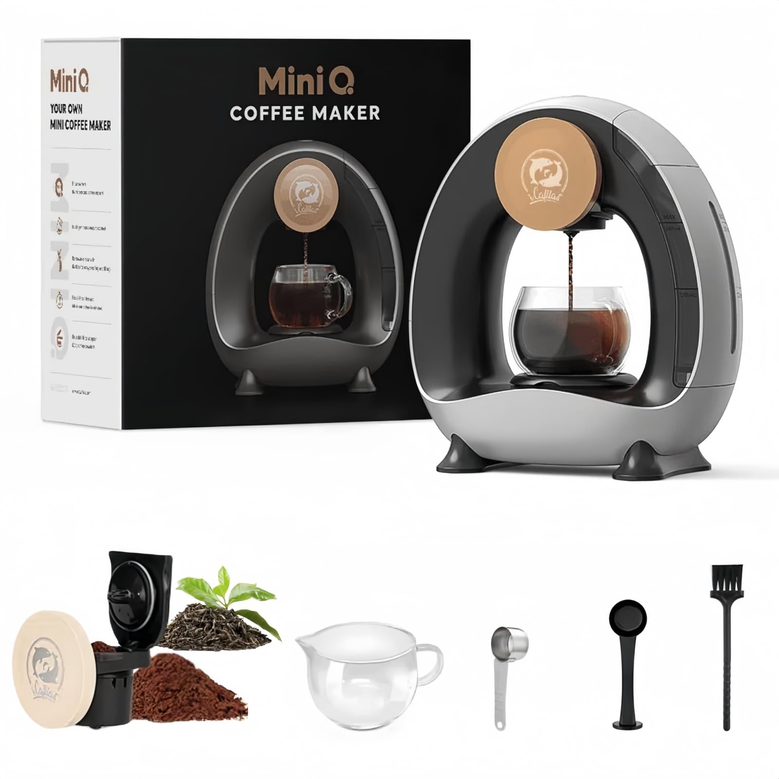 i Cafilas Máquina de café eléctrica Mini cafetería para café molido,Americano 2 en 1 Mini una taza cafetería/preparadora de té, 120-240 ml (gris plata)