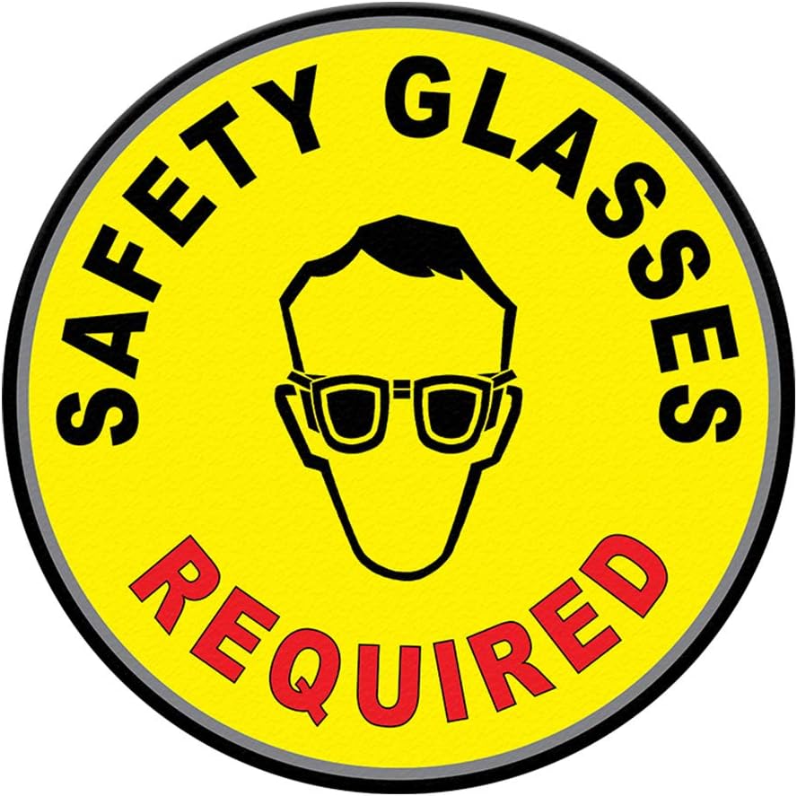 Eye Protection Area Floor Decals Safety Glasses Required Yellow Anti-Slip Round Shape A Industrial & Craft Signs Stickers 17Inches Longer Side