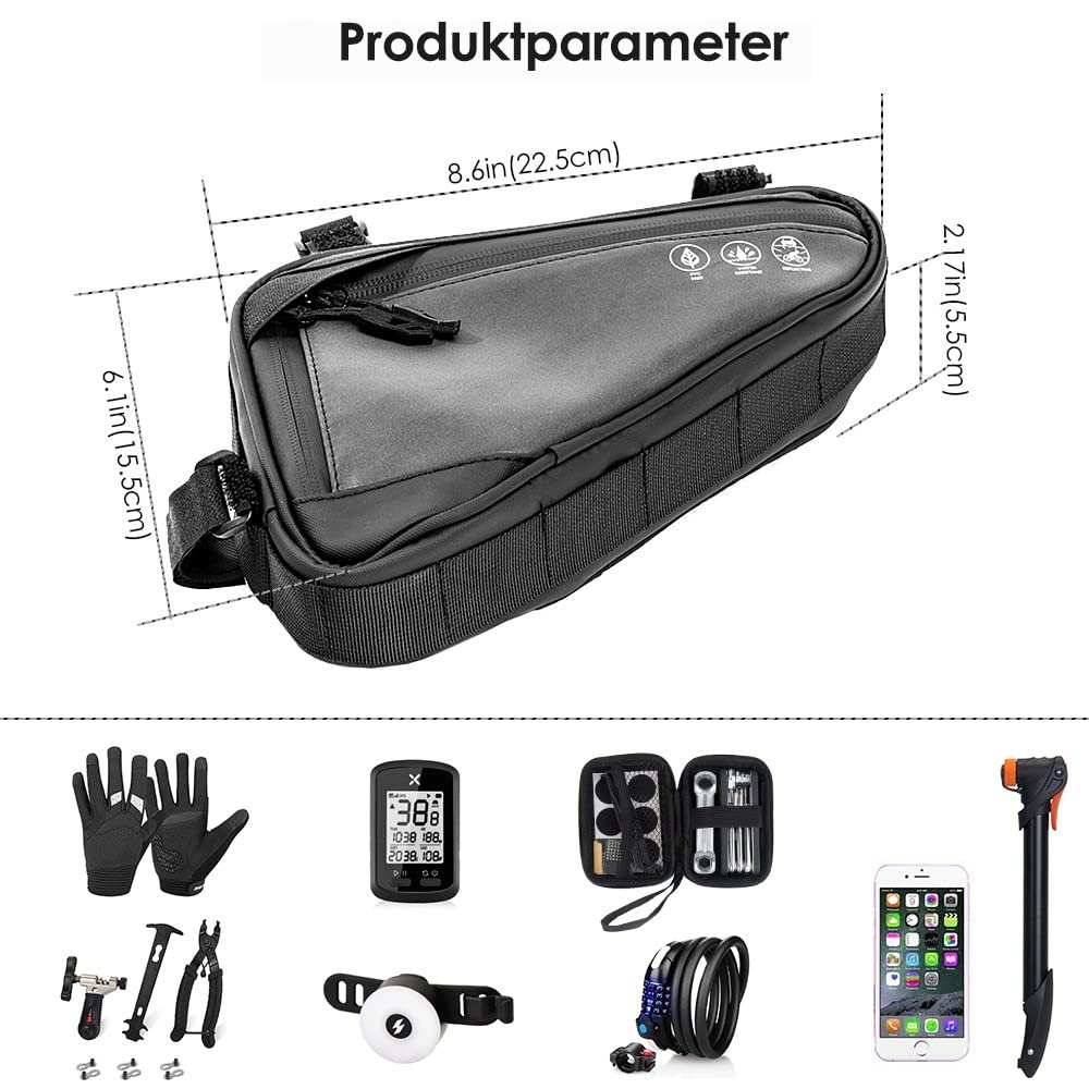 Nasjac Fahrrad Rahmentasche Dreiecktasche, wasserdichte Rahmentasche Fahrrad, reflektierende Fahrradtasche Rahmen Werkzeugtasche mit große Kapazität für Mountainbike Rennrad E-Bike Gravelbike