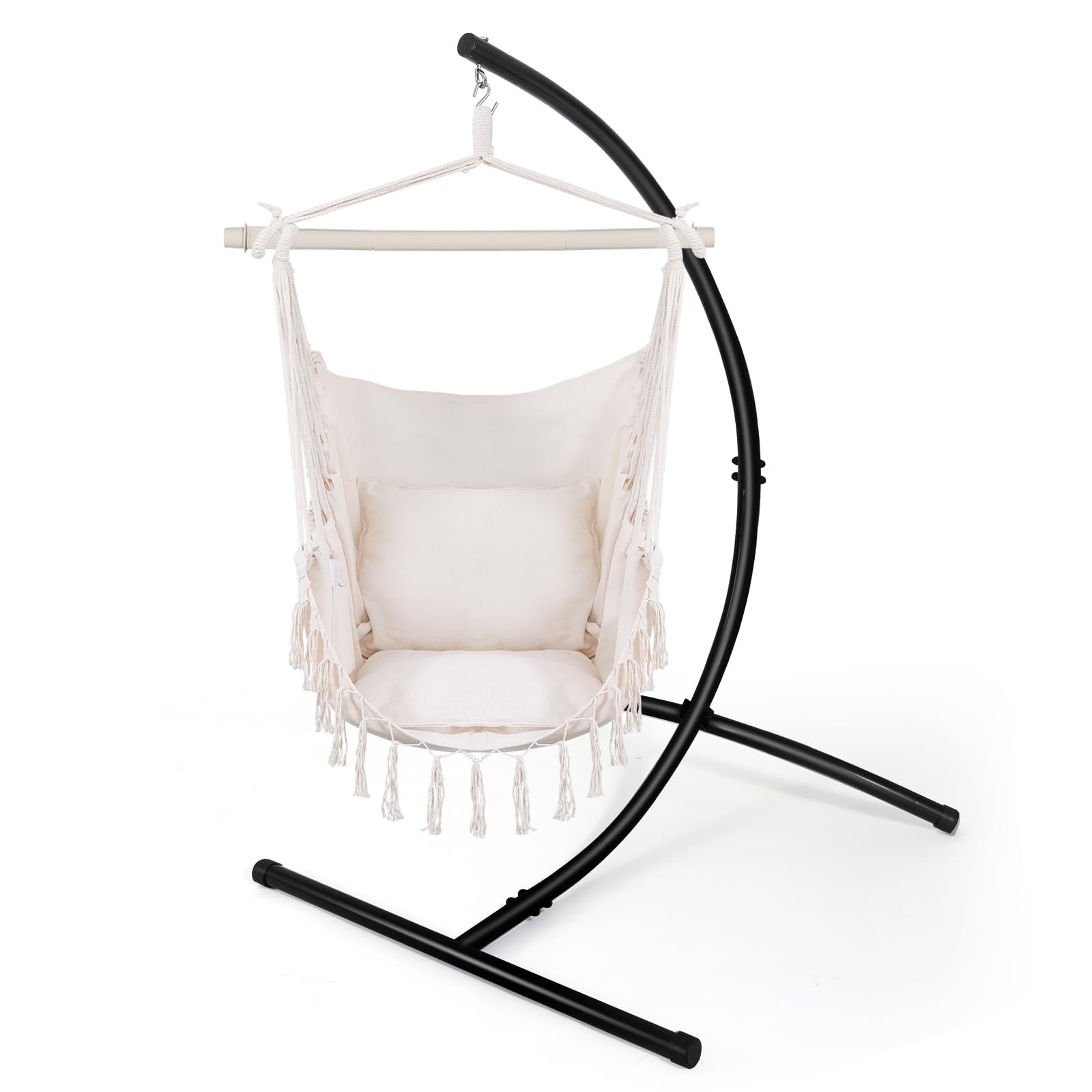 GOUTIME Hanging Chair with Stand,C Hammock Chair Stand for Indoor Outdoor Swing Chairs,Max Load 330 LBS,Beige