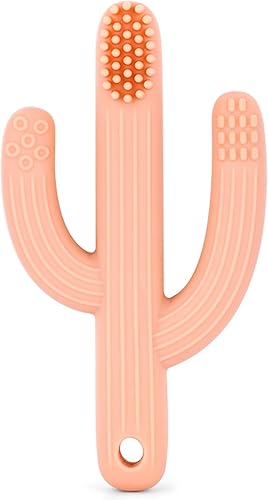 Lulyboo Cepillo de dientes de entrenamiento para bebé, cepillo de dientes de dentición de silicona, alivio del dolor para dentición, 0-12 meses,