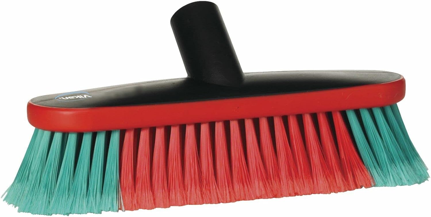 Vikan - Transport Washing Brush - with Water Guide - Rubber Bumper Edge - Oval - Soft Bristles - 270 mm - Black