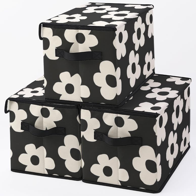 Image of Stackable Clothes Storage Bins with Lids 3 Pack | Closet Organizers Fabric Cat Printing Box for Home and Office,Blanket Clothes Organizers,Under Bed Storage Containers