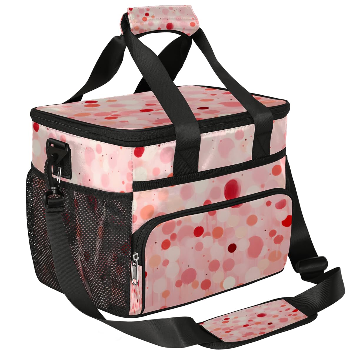Abstract Insulated Picnic Backpack Lunch Box for Women Men Picnic Basket Tote Lunch Bag Picnic Bag Portable Lunch Bags for Picnic, Beach, Work, Trip,Office, Camp Red Dot Decor