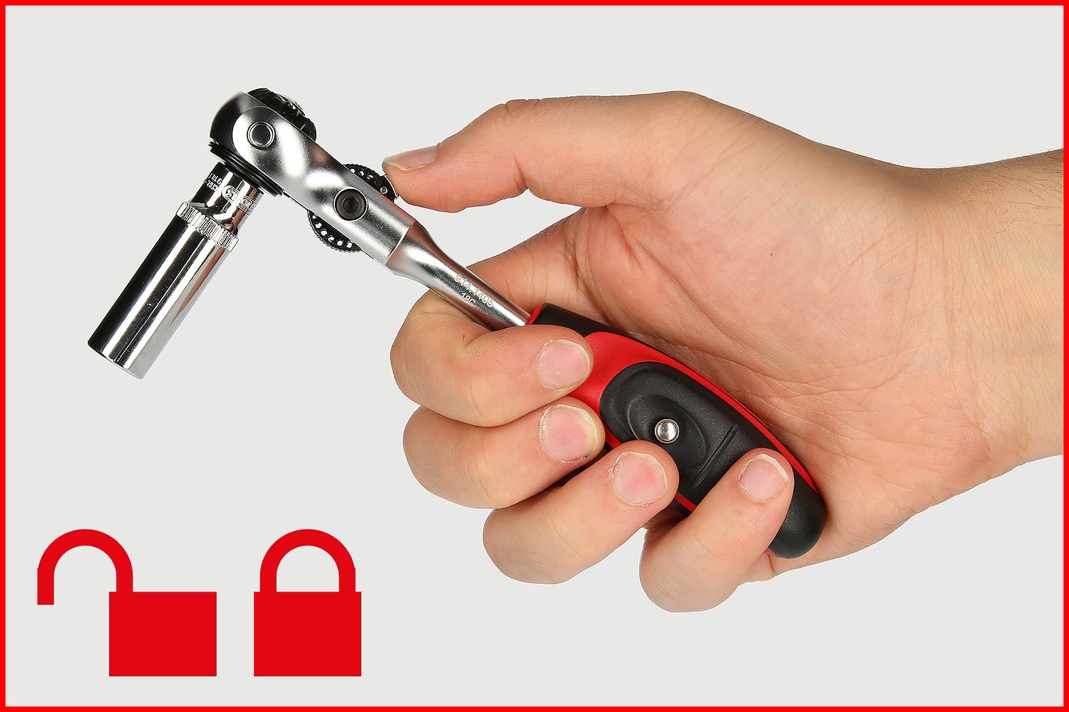 KS Tools 914.3815 Cricchetto a testa snodabile con impugnatura mini a T MODIFIX da 3/8", 72 denti, 0°+90°