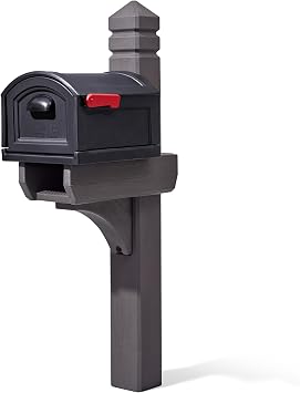 Step2 Lakewood Extra Large Mailbox and Post, USPS T4 Capacity, Weather Resistant Double Wall Plastic, Magnetic Door with Flag, Easy Install Over Wood Post, Brown