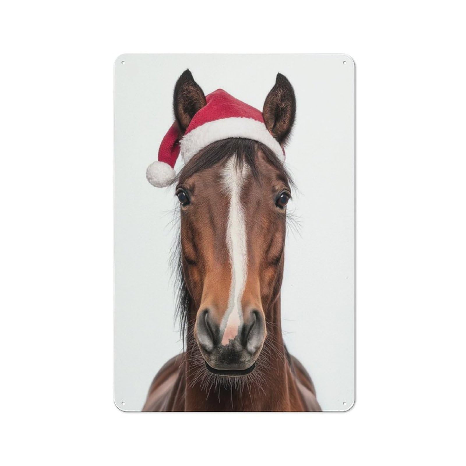 Junmoney Christmas Horse With Santa Hat Office Metal Sign With Design 30X20cm, Classic Studio Wall Plaque For Home Office, Reading Corner Or Bedroom