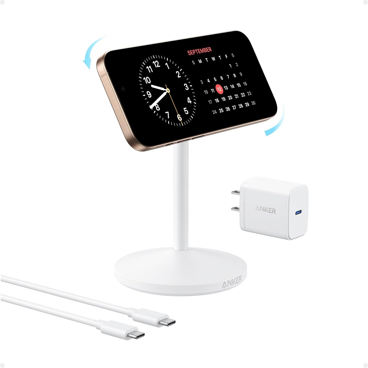 Cargador MagSafe, soporte de cargador inalámbrico MagGo Qi2 de 15 W y 360 grados | Soporte magnético con certificación Qi2 con rotación completa, soporte magnético para iPhone series 17/16/15/14