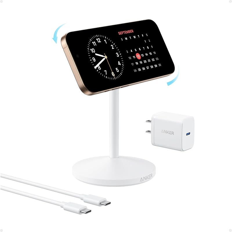 Cargador MagSafe, soporte de cargador inalámbrico MagGo Qi2 de 15 W y 360 grados | Soporte magnético con certificación Qi2 con rotación completa, soporte magnético para iPhone series 17/16/15/14