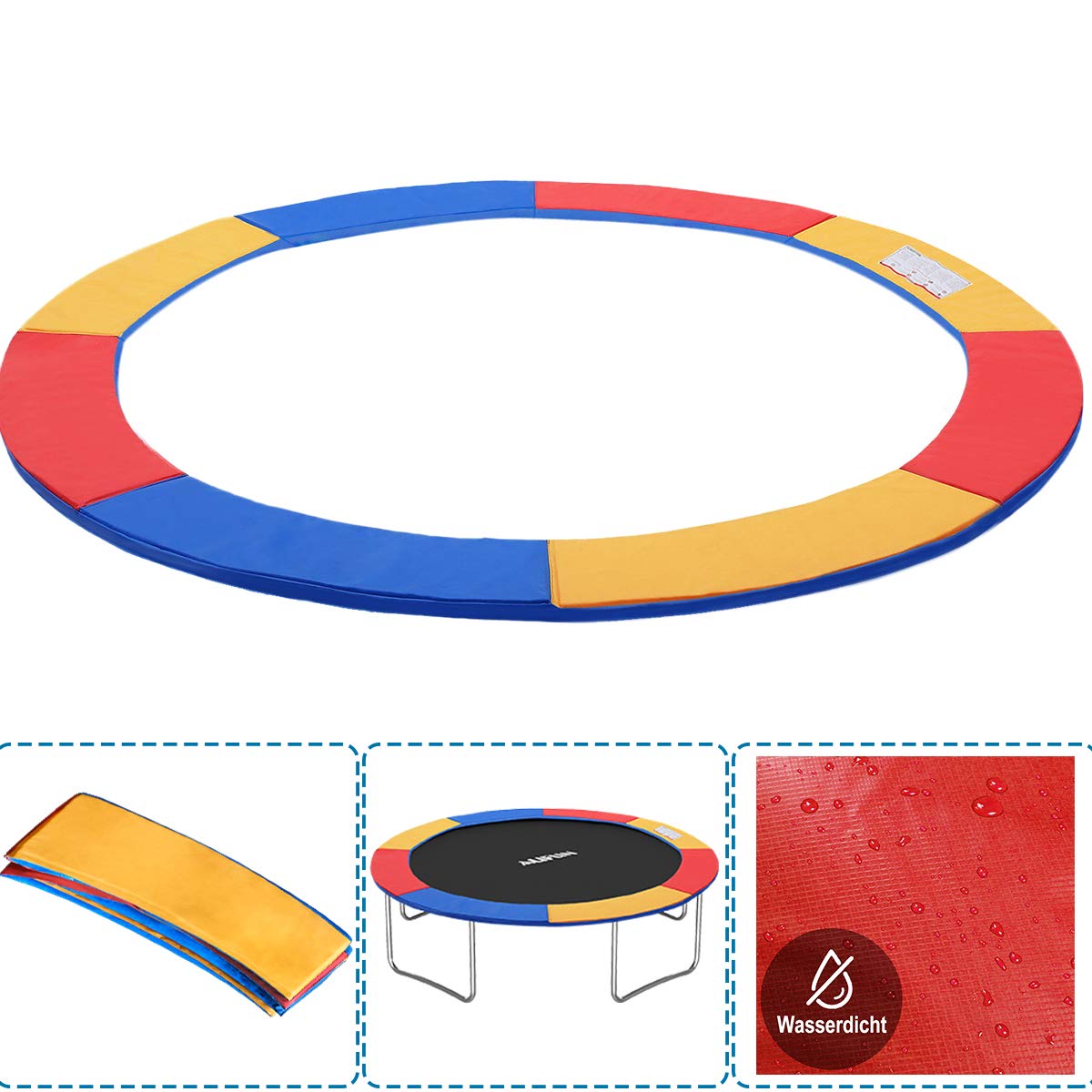 Aufun Bordo di Protezione per Trampolino Protezione Bordo Ø244/305/366 cm in PVC PE, Resistente ai Raggi UV, antistrappo, Largo 30 cm, Blu/colorato