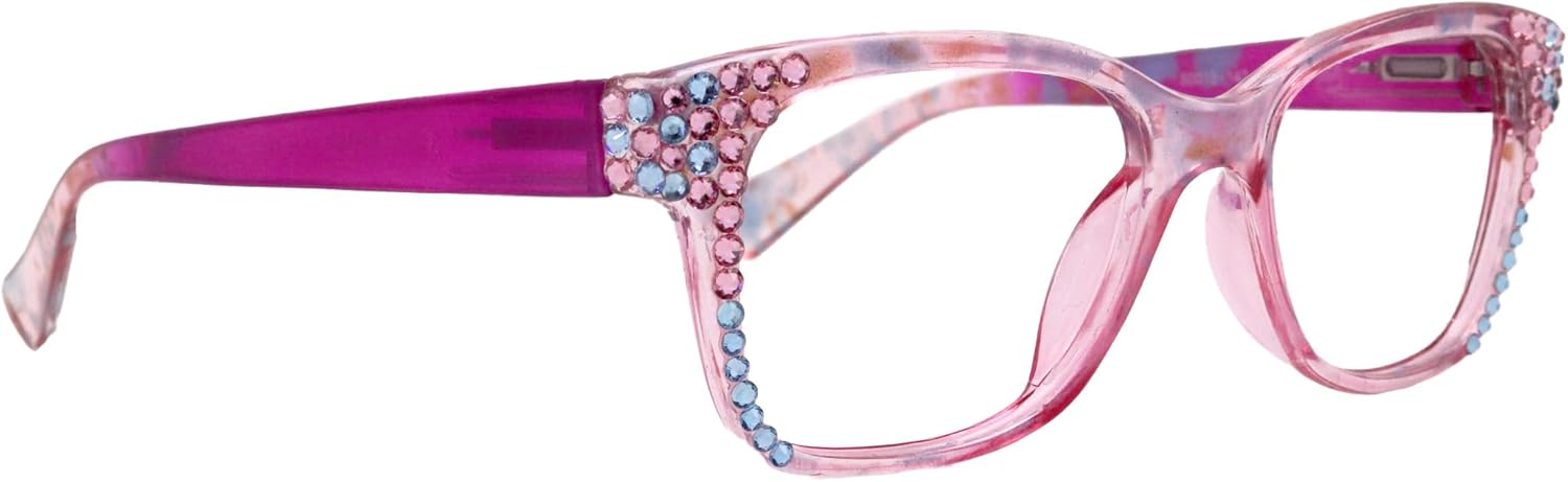 NY FIFTH AVENUE Azul, (Bling) Reading Glasses for Women W (Aquamarine N Rose) Crystals. (Pink)