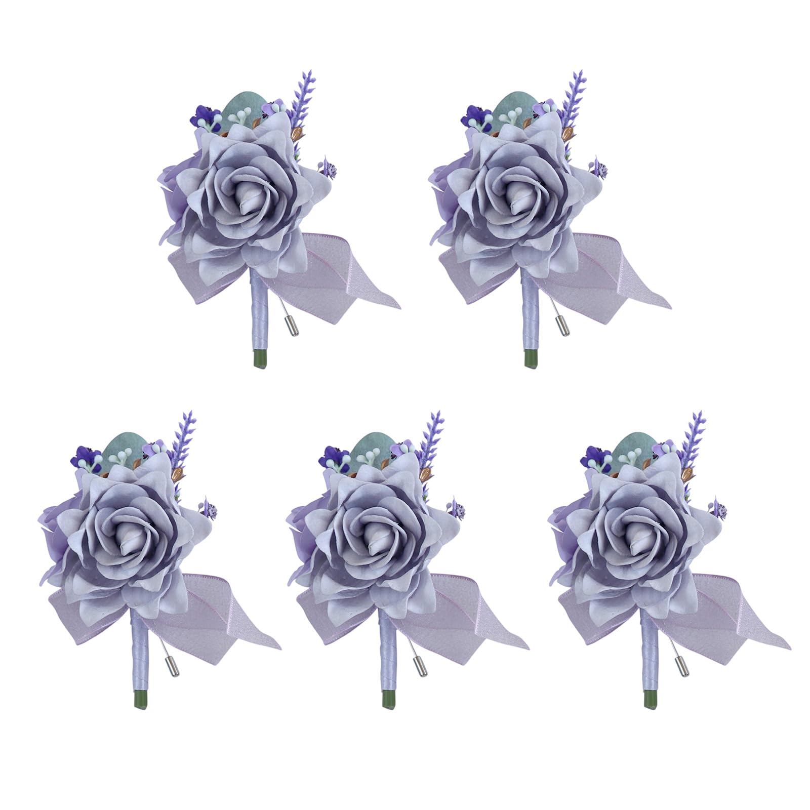 Buxuaaaa 5Pcs Rose Wrist Corsages, Grooms and Groomsmen Boutonniere for Wedding Ceremony Anniversary, Dinner Party and Proms Artificial Roses