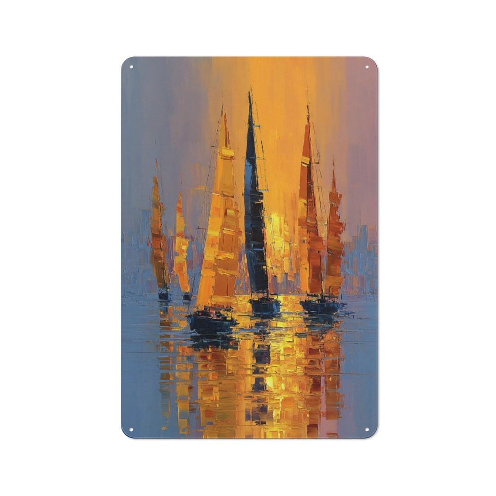 Junmoney Sunset Sailboats 30X20cm Retro Metal Sign With For Man Cave Or Games Room, Tin Sign Wall Decor For Games Rooms And Man Caves